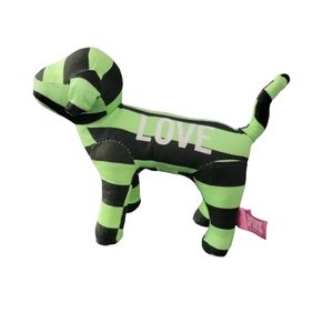 Victoria Secret Pink 6" Dog Plush Green Black Stripes Love Pink